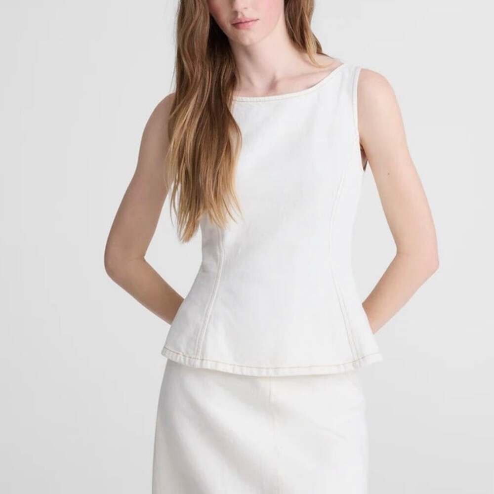 Madewell Denim Seamed Boatneck Shell Top In Vintage Canvas Ivory Size 0